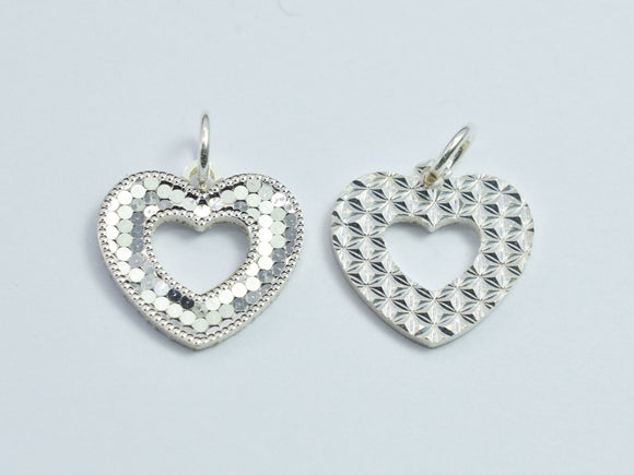 1pc 925 Sterling Silver Sparkling Heart Charm, 14mm-BeadBeyond