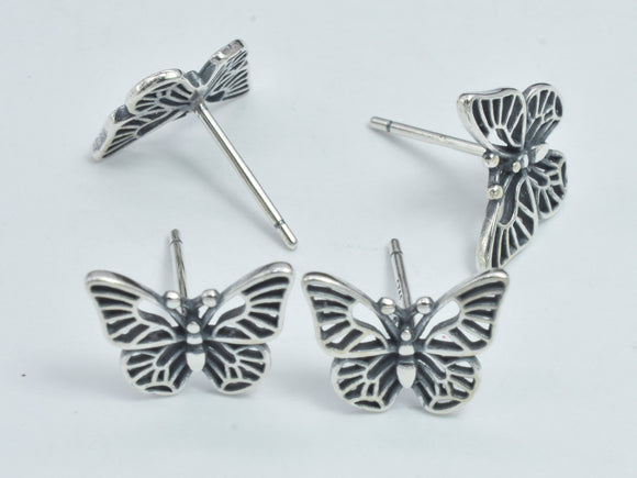 2pcs (1pair) 925 Sterling Silver Butterfly Earring Stud Post, 11.8x9.2mm Butterfly-BeadBeyond