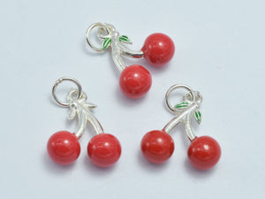 1pc 925 Sterling Silver Charm-Enamel Cherry Charm 12x15mm-BeadBeyond