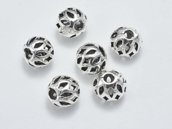 6pcs 925 Sterling Silver Beads-Antique Silver, 6mm Round-Metal Findings & Charms-BeadBeyond