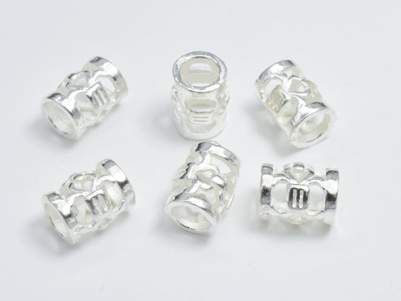 8pcs 925 Sterling Silver Beads, 5x6.6mm Tube Beads, Big Hole Filigree Beads, Spacer Beads-BeadBeyond