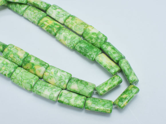 Rain Flower Stone Beads, Green, 10x15mm Flat Tube Beads-BeadBeyond