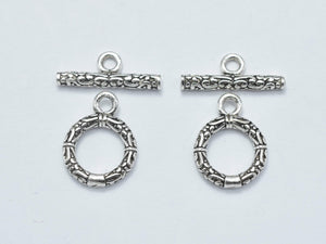 2sets Antique Silver 925 Sterling Silver Toggle Clasps Loop 10mm (9.8mm), Bar 14mm-Metal Findings & Charms-BeadBeyond