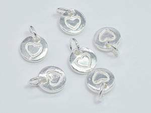 4pcs 925 Sterling Silver Charm, Coin Charm, Heart Charm, 7mm-Metal Findings & Charms-BeadBeyond
