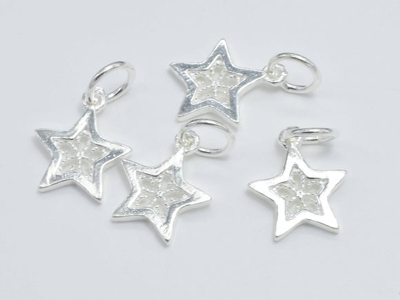 2pcs 925 Sterling Silver Charms, Star Charm, 10mm-Metal Findings & Charms-BeadBeyond