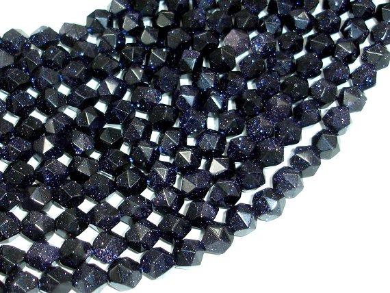 Blue Goldstone Beads, 8mm (7.5mm) Star Cut Faceted Round-Gems: Round & Faceted-BeadBeyond