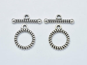 2sets Antique Silver 925 Sterling Silver Toggle Clasps Loop 12mm (11.5mm), Bar 16mm, Hole 1.7mm-Metal Findings & Charms-BeadBeyond