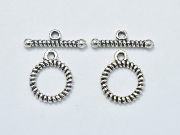 2sets Antique Silver 925 Sterling Silver Toggle Clasps Loop 12mm (11.5mm), Bar 16mm, Hole 1.7mm-Metal Findings & Charms-BeadBeyond