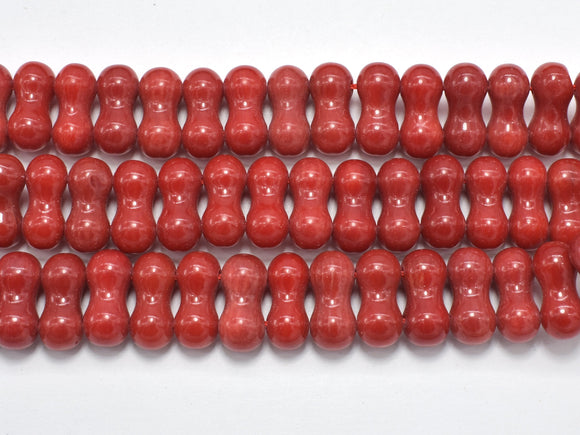 Red Bamboo Coral Beads, 6x12mm Double Hole Peanut Beads-BeadBeyond