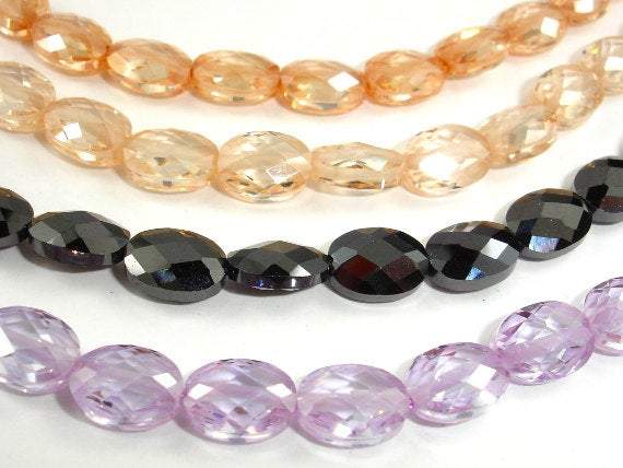 Cubic Zirconia Beads, CZ beads, Faceted Oval, 6x8mm, 6 Inch-Gems:Oval,Rectangle,Coin-BeadBeyond