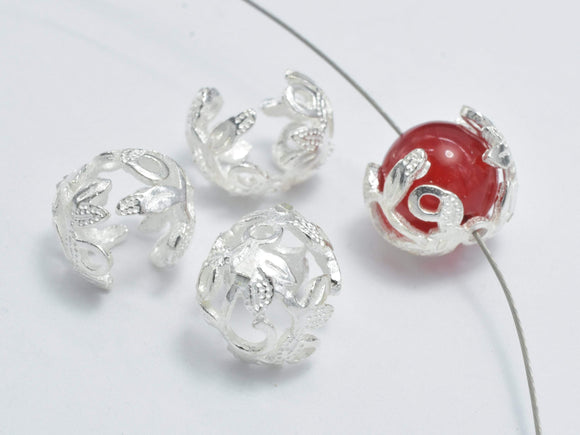 2pcs 925 Sterling Silver Bead Caps, 9mm Flower Bead Caps-Metal Findings & Charms-BeadBeyond