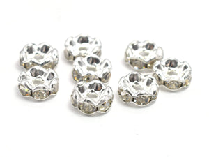 Rhinestone, 6mm, Finding Spacer Round, Clear, Silver plated Brass, 30 pieces-Metal Findings & Charms-BeadBeyond