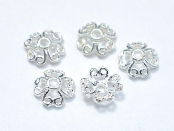 6mm 925 Sterling Silver Bead Caps, 6x2.2mm Flower Bead Caps, 10pcs-Metal Findings & Charms-BeadBeyond