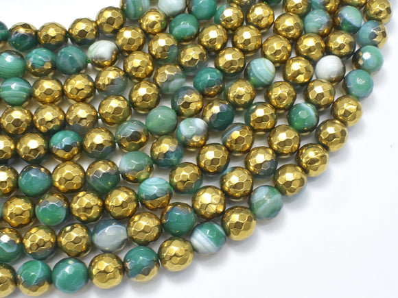 Mystic Coated Banded Agate-Green & Gold, 8mm, Faceted-BeadBeyond
