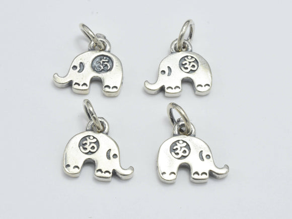 2pcs 925 Sterling Silver Charm-Antique Silver, Elephant Charm with OM Symbol, 12x8mm-Metal Findings & Charms-BeadBeyond
