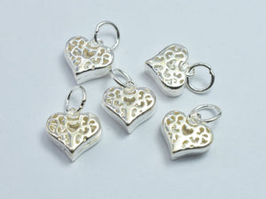 2pcs 925 Sterling Silver Filigree Heart Charm, 10x9.5mm-BeadBeyond