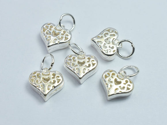 2pcs 925 Sterling Silver Filigree Heart Charm, 10x9.5mm-BeadBeyond