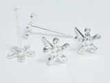 10pcs (5pairs) 925 Sterling Silver Flower Pad Earring Stud Post, 6.5mm Flower Pad, 11mm Long-BeadBeyond