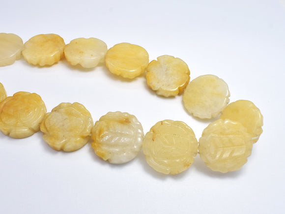 Yellow Jade, 23mm Carved Flower Beads, Double Hole-BeadBeyond