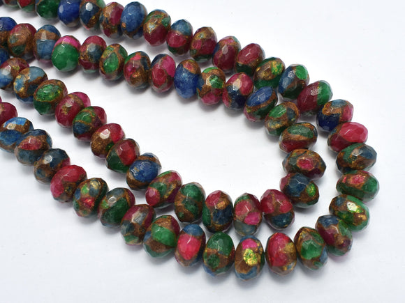 Mosaic Stone Beads, Multicolor, 6x10mm Faceted Rondelle Beads-BeadBeyond