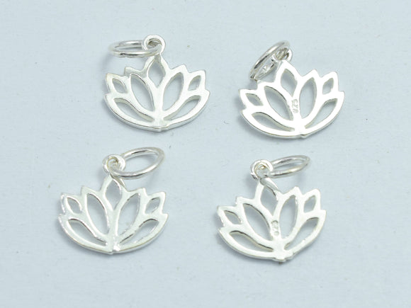 4pcs 925 Sterling Silver Charms, Lotus Flower Charms, 11x10mm-BeadBeyond