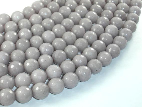 Jade Beads, Light Gray, 10mm(10.3mm) Faceted Round-Gems: Round & Faceted-BeadBeyond