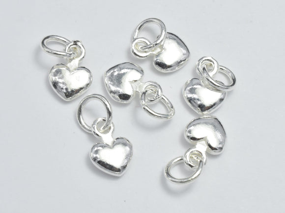 4pcs 925 Sterling Silver Charms, Heart Charms, 6mm-BeadBeyond
