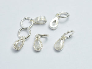 4pcs 925 Sterling Silver White Cubic Zirconia Teardrop Charms, 4x7mm-BeadBeyond