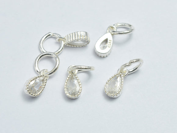 4pcs 925 Sterling Silver White Cubic Zirconia Teardrop Charms, 4x7mm-BeadBeyond