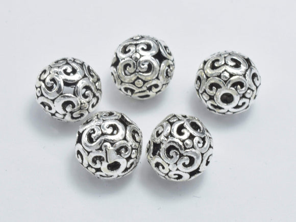 2pcs 925 Sterling Silver Beads-Antique Silver, 8.5mm Round Beads-Metal Findings & Charms-BeadBeyond