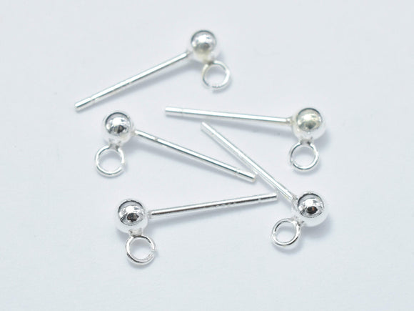 10pcs (5pairs) 925 Sterling Silver Ball Earring Stud Post with Open Loop-Metal Findings & Charms-BeadBeyond