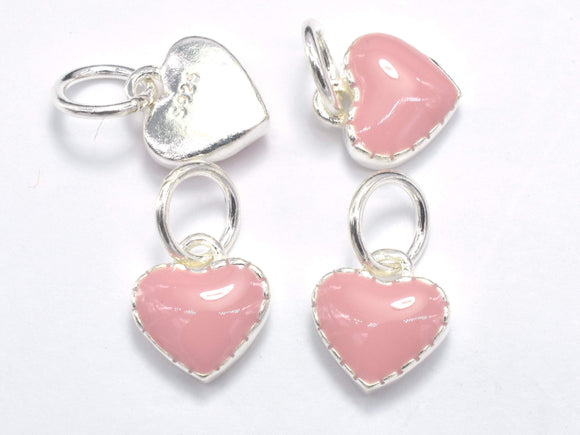 2pcs 925 Sterling Silver Charm-Enamel Pink Heart Charm, Heart Pendant-Metal Findings & Charms-BeadBeyond