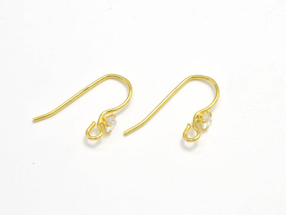 4pcs 24K Gold Vermeil Earring Hook, 925 Sterling Silver Earwire, Fishhook, 15x10mm-Metal Findings & Charms-BeadBeyond
