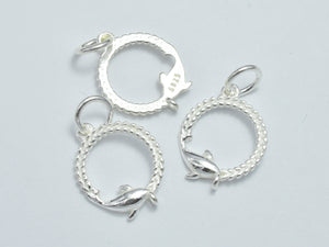 2pcs 925 Sterling Silver Charms, Dolphin Charms, 12.5mm Circle-BeadBeyond