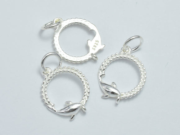 2pcs 925 Sterling Silver Charms, Dolphin Charms, 12.5mm Circle-BeadBeyond