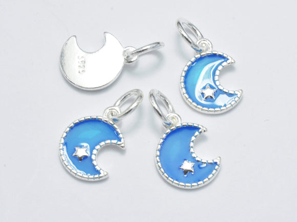 2pcs 925 Sterling Silver Charm-Enamel Blue Moon Charm, Moon Pendant-Metal Findings & Charms-BeadBeyond