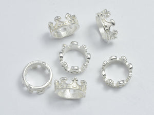 4pcs 925 Sterling Silver Crown Beads, 7.5mm, Big Hole Crown Beads-BeadBeyond