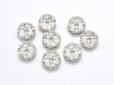 Rhinestone, 8mm, Finding Spacer Round, Clear, Silver plated Brass, 30 pieces-Metal Findings & Charms-BeadBeyond