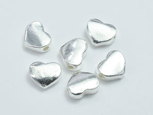 4pcs 925 Sterling Silver Beads, 5.8x4.6mm Heart Beads-Metal Findings & Charms-BeadBeyond