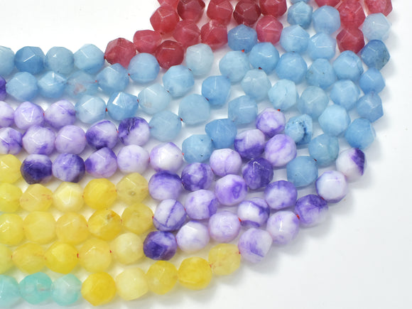 Jade-Multi color, 8mm Faceted Star Cut Round-BeadBeyond