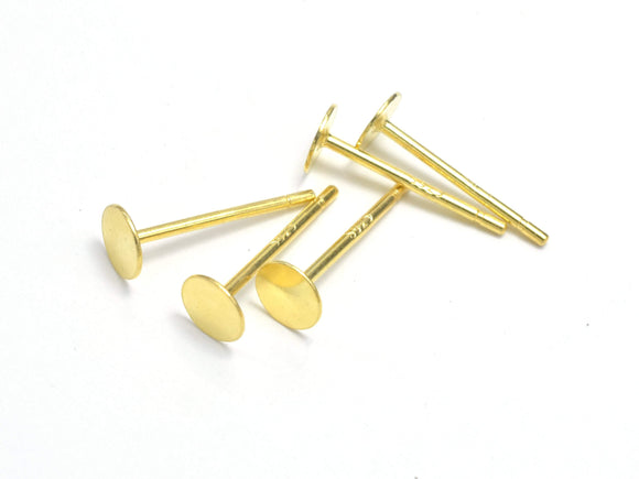20pcs (10pairs) 24K Gold Vermeil Flat Pad Earring Stud Post, 925 Sterling Silver Earring Stud Post 11mm-Metal Findings & Charms-BeadBeyond