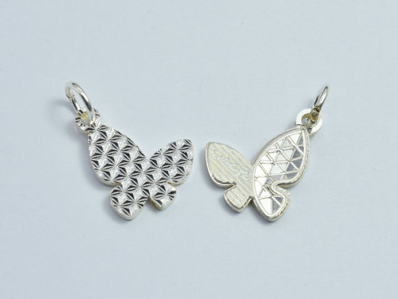 1pc 925 Sterling Silver Sparkling Butterfly Charm, 14x11mm-BeadBeyond