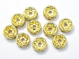 Rhinestone, 6mm, Finding Spacer Round,Clear, Gold plated Brass, 30 pieces-Metal Findings & Charms-BeadBeyond