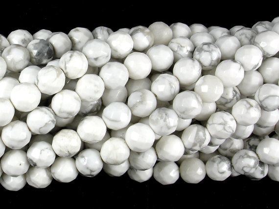 White Howlite Beads, Faceted Round, 6 mm-Gems: Round & Faceted-BeadBeyond
