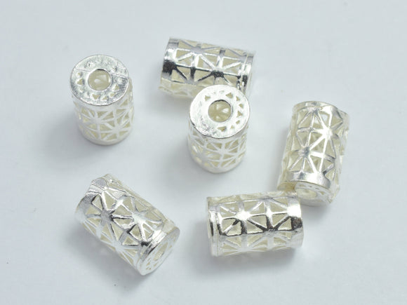 4pcs 925 Sterling Silver Beads, 5x7.5mm Tube Beads, Big Hole Filigree Beads, Jewelry Findings-BeadBeyond