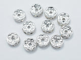 Rhinestone, 6mm, Finding Spacer Round,Clear,Silver plated Brass, 30pcs-Metal Findings & Charms-BeadBeyond