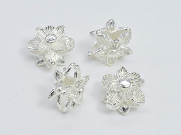 2pcs 925 Sterling Silver Beads-Flower, 7x7mm, 5.3mm Thick-Metal Findings & Charms-BeadBeyond