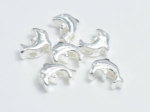 2pcs 925 Sterling Silver Beads- Dolphin, 7x6mm, 3.2mm Thick-Metal Findings & Charms-BeadBeyond
