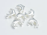 2pcs 925 Sterling Silver Beads- Dolphin, 7x6mm, 3.2mm Thick-Metal Findings & Charms-BeadBeyond