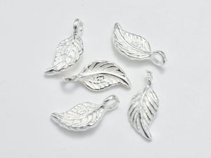 4pcs 925 Sterling Silver Charms, Leaf Charms, 12x5mm-Metal Findings & Charms-BeadBeyond